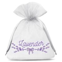 Sacs en organza 10 x 13 cm - blanc avec impression (lavande) Petits sachets 10x13 cm