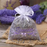 Sacs en organza 10 x 13 cm - blanc avec impression (lavande) Sacs blancs