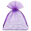 Sacs en organza 10 x 13 cm - violet foncé avec impression (lavande) - 3 Sacs violets foncés