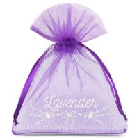 Sacs en organza 10 x 13 cm - violet foncé avec impression (lavande) - 3 Sacs violets foncés