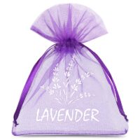 Sacs en organza 10 x 13 cm - violet foncé avec impression (lavande) - 2 Sacs violets foncés