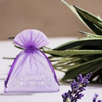 Sacs en organza 10 x 13 cm - violet foncé avec impression (lavande) - 3 Petits sachets 10x13 cm