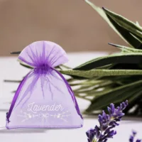 Sacs en organza 10 x 13 cm - violet foncé avec impression (lavande) - 3 Petits sachets 10x13 cm