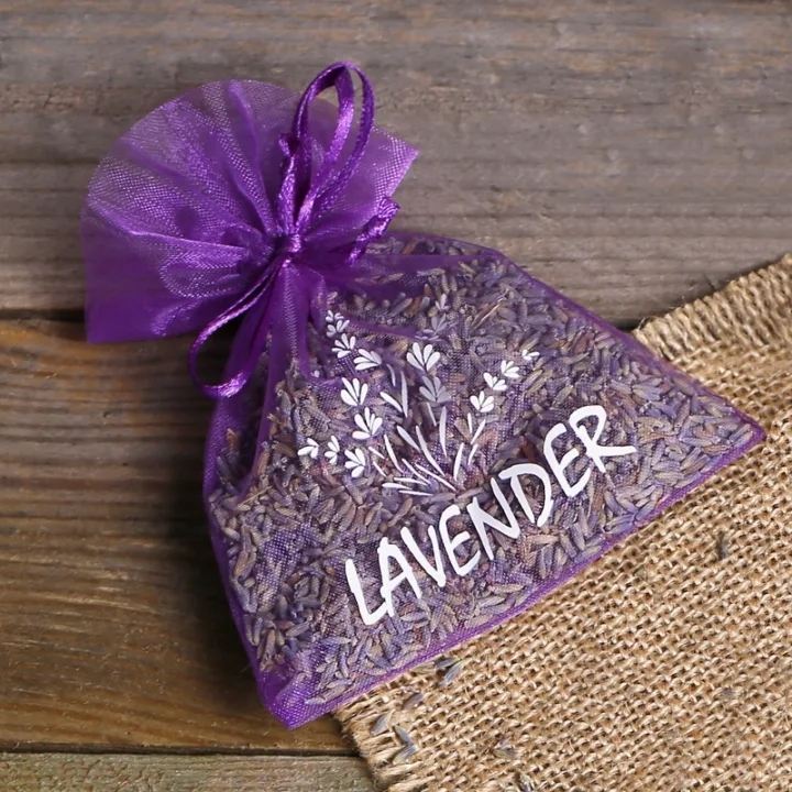 Sacs en organza 10 x 13 cm - violet foncé avec impression (lavande) - 2 Lifehack – idées malines