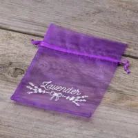 Sacs en organza 10 x 13 cm - violet foncé avec impression (lavande) - 3 Sacs en organza