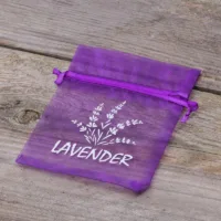 Sacs en organza 10 x 13 cm - violet foncé avec impression (lavande) - 2 Sacs en organza
