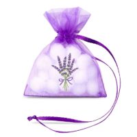 Sacs en organza 7 x 9 cm - violet foncé avec impression lavande Sacs en organza