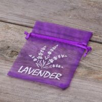 Sacs en organza 9 x 12 cm - violet foncé avec impression (lavande) - 2 Sacs en organza