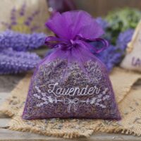 Sacs en organza 9 x 12 cm - violet foncé avec impression (lavande) - 3 Petits sachets 9x12 cm