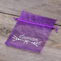 Sacs en organza 9 x 12 cm - violet foncé avec impression (lavande) - 3 Sachets pour lavande