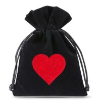 Sacs en velours 8 x 10 cm - noir - cœur Sacs en velours