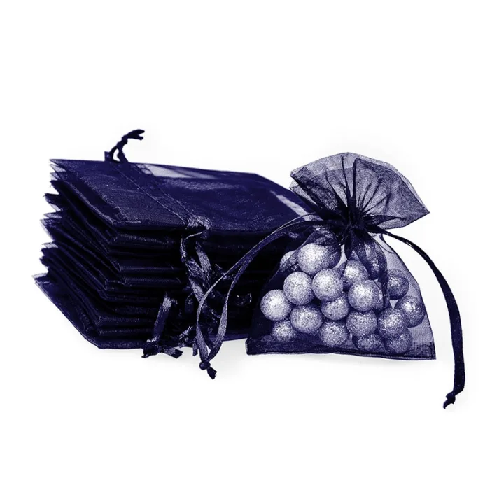 Sacs en organza 8 x 10 cm - bleu foncé Remerciements aux invités