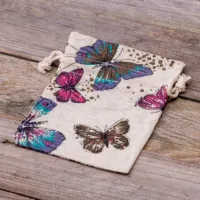 Sachets en lin imité 12 x 15 cm avec l'impression - naturel / papillon Sac de lin