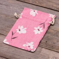 Sachets en lin imité 13 x 18 cm avec l'impression - naturel / fleurs roses En voyage