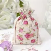 Sacs en lin imité 22 x 30 cm avec l'impression - naturelle / roses En voyage