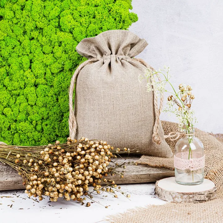 Sacs en lin naturel 18 x 24 cm Sacs à fermeture facile et rapide