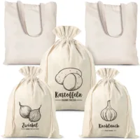 Sacs à provisions en lin imité (3 pcs) et sacs à en coton (2 pcs) Sacs en coton