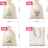 Sacs à provisions en lin imité (3 pcs) et sacs à en coton (2 pcs) Lifehack – idées malines