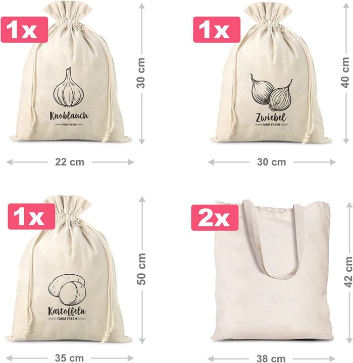 Sacs à provisions en lin imité (3 pcs) et sacs à en coton (2 pcs) Lifehack – idées malines