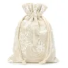 Sachets en lin imité 18 x 24 cm avec l'impression - naturelle / neige Sac de Noël