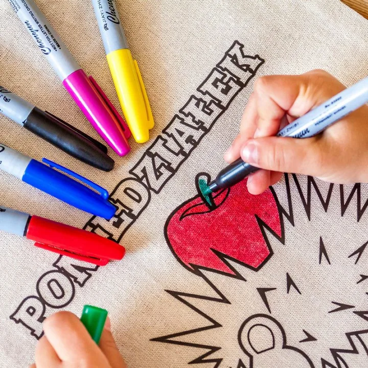 Sacs de lin 30 x 40 cm avec l'impression - sacs de coloriage avec feutres En voyage