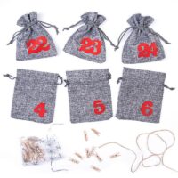 Calendrier de l'Avent sachets en jute 12 x 15 cm - gris + chiffres rouges Sac de jute