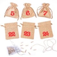 Calendrier de l'Avent sachets en jute 12 x 15 cm - marron clair + chiffres rouges Sac de jute