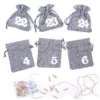 Calendrier de l'Avent sachets en jute 12 x 15 cm - gris + chiffres blancs Sac de Noël