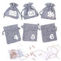 Calendrier de l'Avent sachets en jute 12 x 15 cm - gris + chiffres blancs Sac de Noël