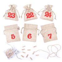 Calendrier de l’Avent sachets en jute 11 x 14 cm - naturels+ chiffres rouges Sac de Noël