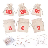 Calendrier de l’Avent sachets en jute 11 x 14 cm - naturels+ chiffres rouges Sac de Noël