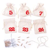 Calendrier de l’Avent sachets en jute 12 x 15 cm – naturels claires + numéros rouges Sac de Noël