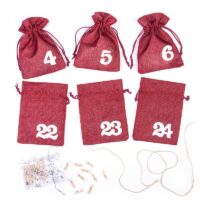 Calendrier de l’Avent sachets en jute 13 x 18 cm – Bordeaux + chiffres blancs Sac de Noël