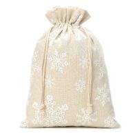 Sac en lin imité 26 x 35 cm avec l'impression - naturelle / neige Sac de Noël