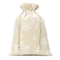 Sac en lin imité 26 x 35 cm avec l'impression - naturelle / neige Sac de Noël