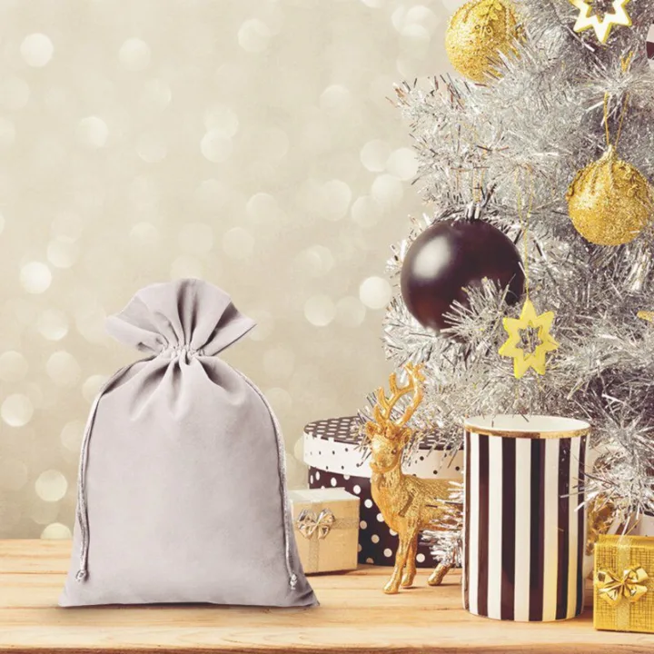 Sacs en velours 15 x 20 cm - argenté Batême