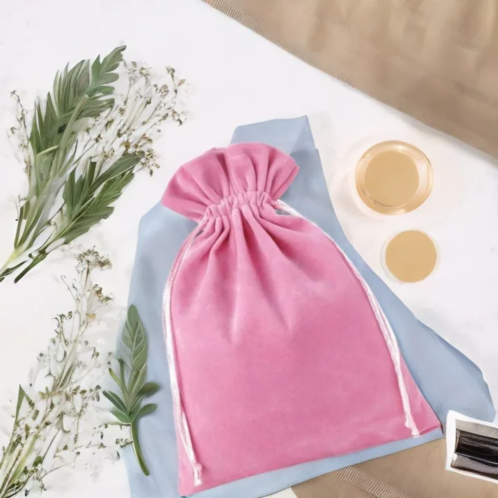 Sacs en velours 15 x 20 cm - rose clair Batême