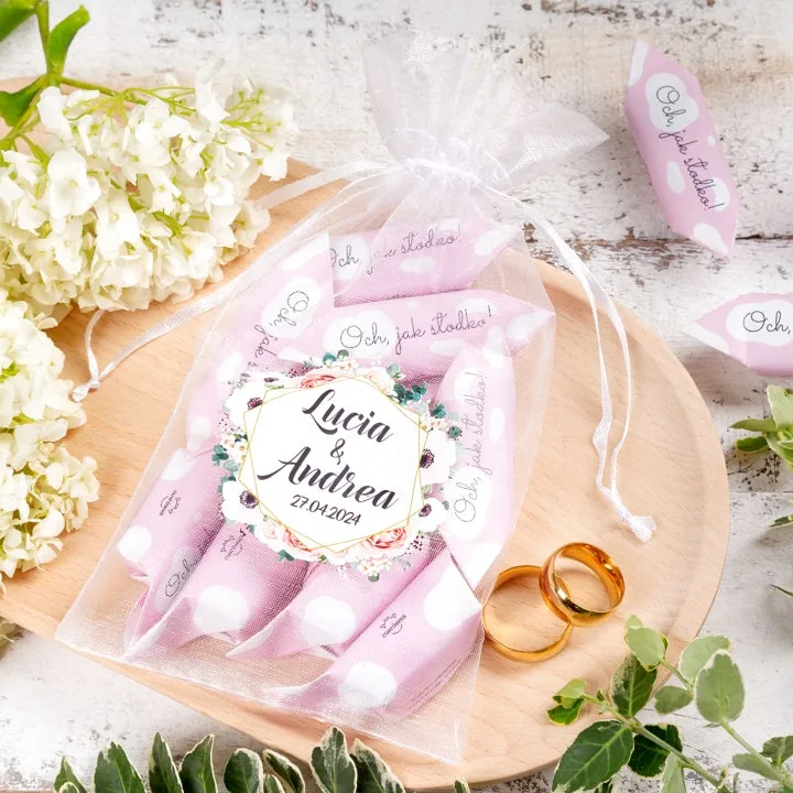 Sachet en organza pour bonbons de mariage personnalisés