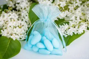 Sacs en organza bleu pour le baptême