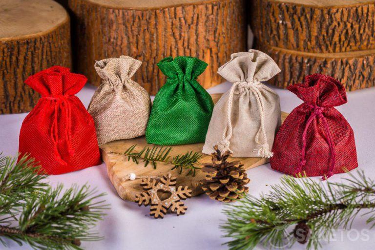 Sacs de Noël en lin et jute