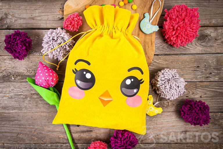 Sac en velours jaune - Poulets de Pâques