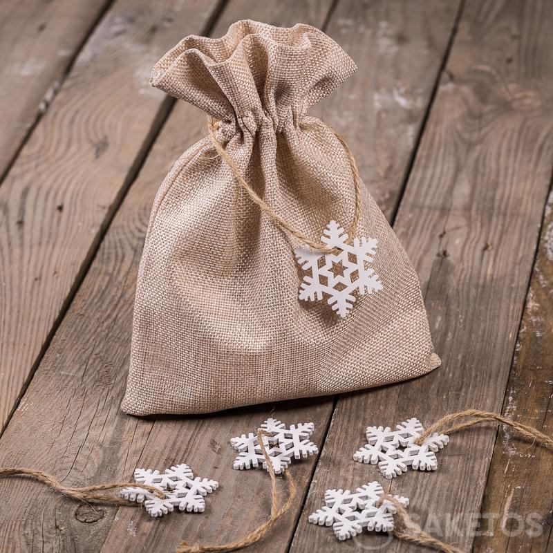 Sac en jute avec pendentif de Noël en bois