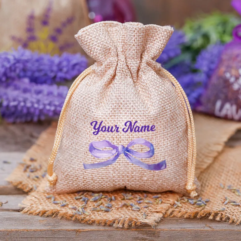 Sachet tissu pour lavande en jute avec personnalisation – exemple d’emballage avec logo personnalisé