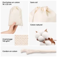 Détails de fabrication et grammage - sachets en coton éco