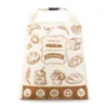 Sac à pain refermable de type roll-top avec boucle en plastique et motifs imprimés de viennoiseries et de pains.